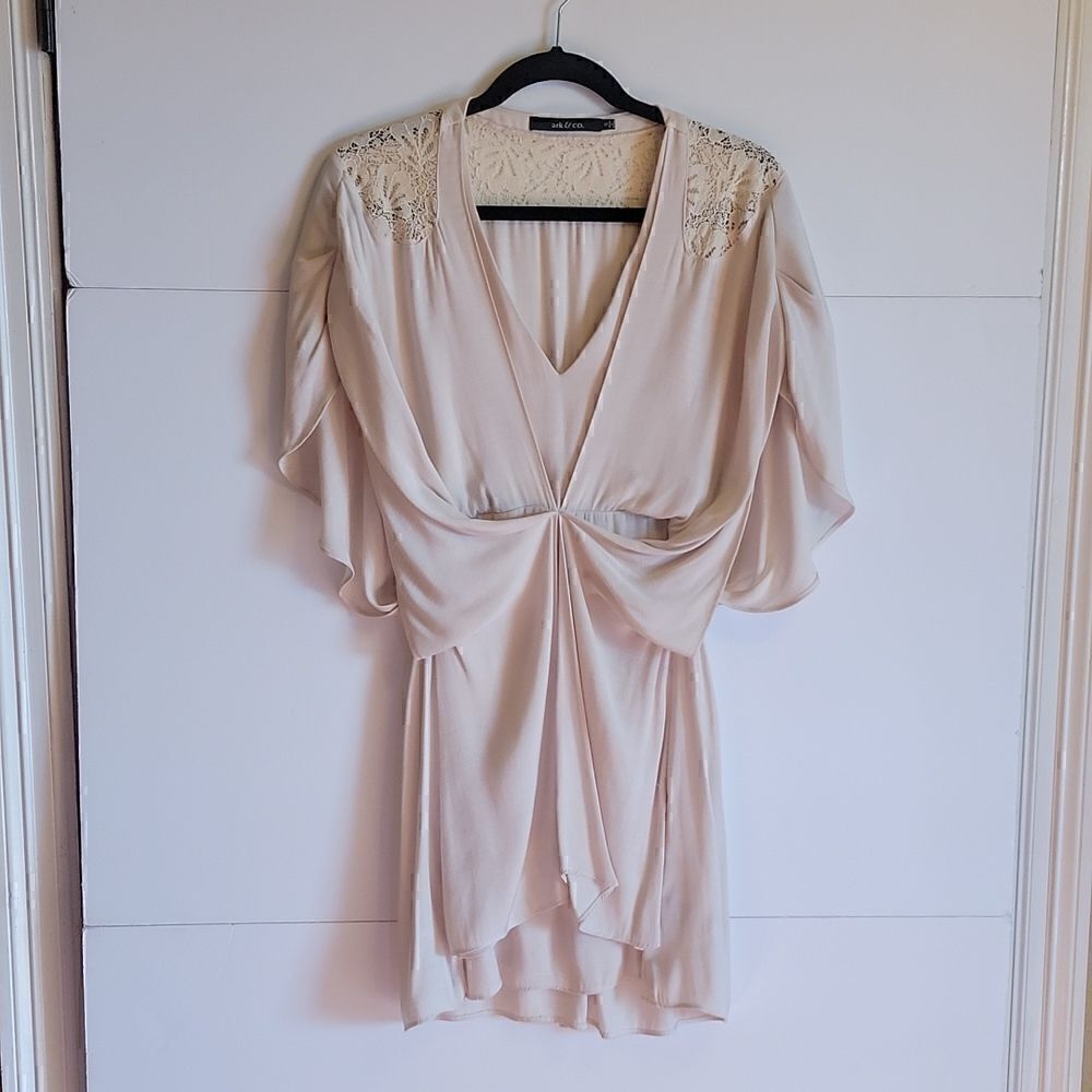 Arc & Co. Beige Top With Lace At Top V Neck Size S.